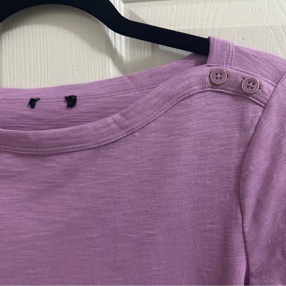 💥TALBOTS Textured Cotton Modal Button Shoulder Tee Small heathered purple - Picture 2 of 9